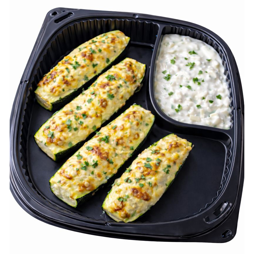 Vegetarijanski meni — zapečene punjene tikvice sa sirom, jogurt–beli luk sos